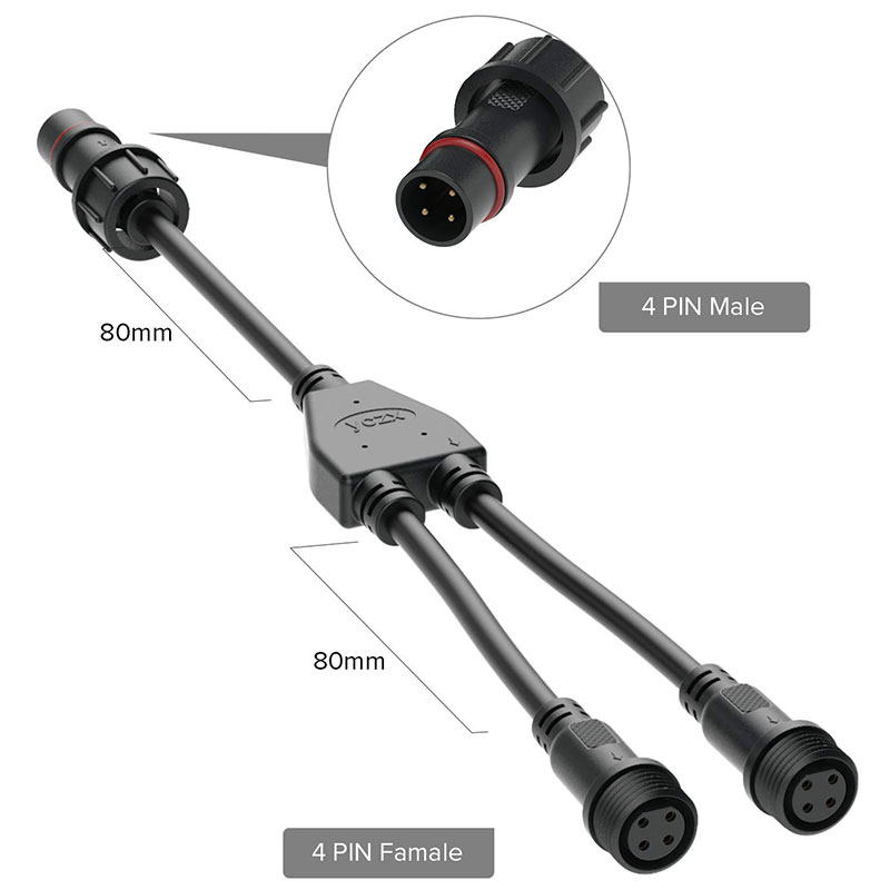 Large 2/3/4/5 Pin 1-to-2 IP68 Waterproof Wire Cable Splitter Connector Large 2/3/4/5 Pin 1-to-2 IP68 Waterproof Wire Cable Splitter Connector